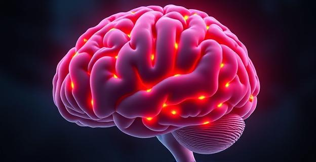 Imagen de un cerebro humano con áreas destacadas relacionadas con la memoria y la cognición, mostrando deterioro progresivo y conexiones neuronales