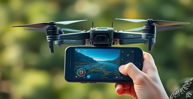 Un dron equipado con una Raspberry Pi Zero2 W volando con un sistema de control basado en navegador en la pantalla de un dispositivo móvil.