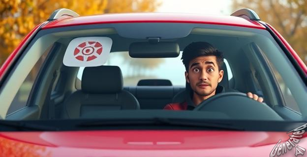 Un coche de carsharing con un detector de humo en el parabrisas, y un cliente sorprendido y molesto en el asiento del conductor.