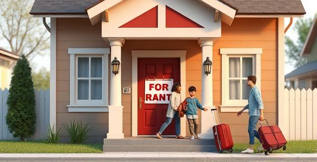 Una vivienda con un cartel de 