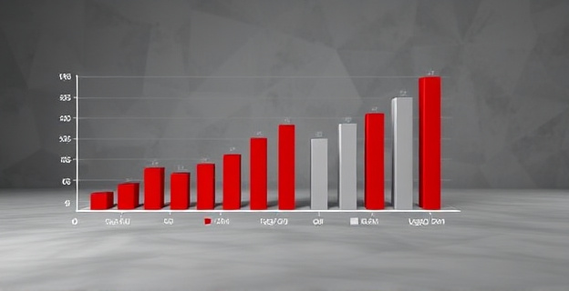 Una representación visual de un gráfico de barras mostrando el aumento y descenso del paro registrado en España, con un fondo grisáceo que simboliza la incertidumbre económica y un toque de rojo para resaltar los datos negativos.