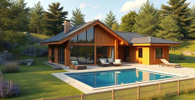 Un chalet de lujo en medio de un paisaje rural protegido, con piscina y barbacoa, rodeado de naturaleza intacta pero con una cinta de señalización judicial en la entrada