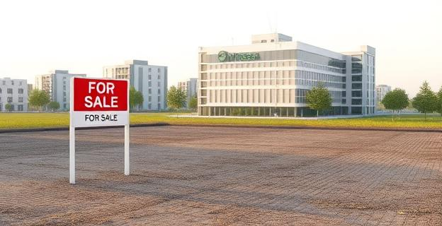 Imagen de una parcela vacía en una zona urbanizada con un cartel que indica 