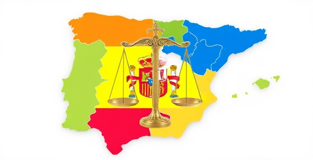 Una imagen que represente la tensión política entre diferentes regiones de España, con un mapa de España fragmentado y colores que indiquen división. En el centro, una balanza que simbolice la igualdad en la financiación.
