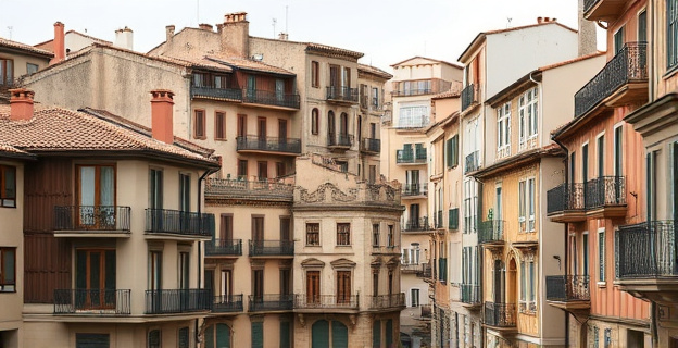 Una ciudad española con fachadas desordenadas y asimétricas debido a cerramientos de terrazas sin regulación