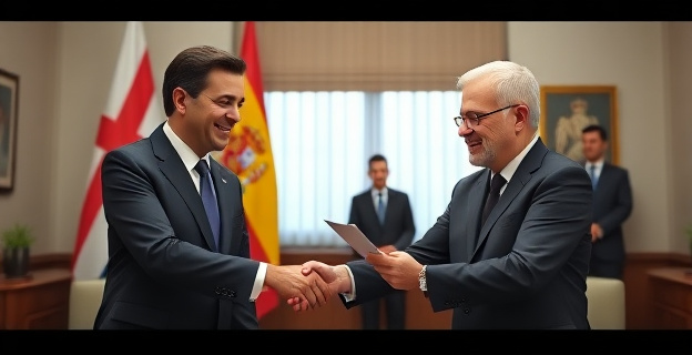 Una imagen de Pedro Sánchez y el lehendakari Imanol Pradales firmando un acuerdo en un despacho oficial, con una bandera del País Vasco y otra de España al fondo, mientras un funcionario observa en un segundo plano.