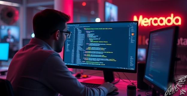 Una imagen de una persona trabajando en una oficina de Mercadona con una pantalla de computadora mostrando código de programación