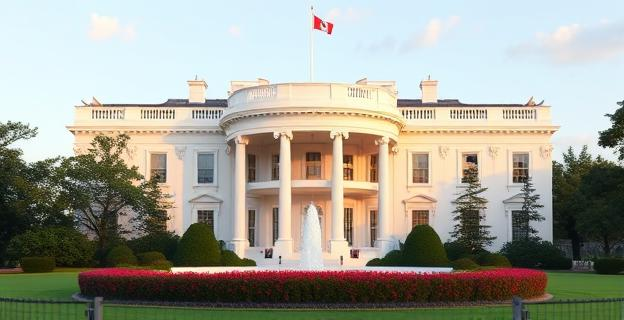 Imagen de la Casa Blanca con elementos que reflejan renovaciones y momentos históricos, como un salón de baile y un pabellón de tenis, sin incluir personas ni nombres propios.