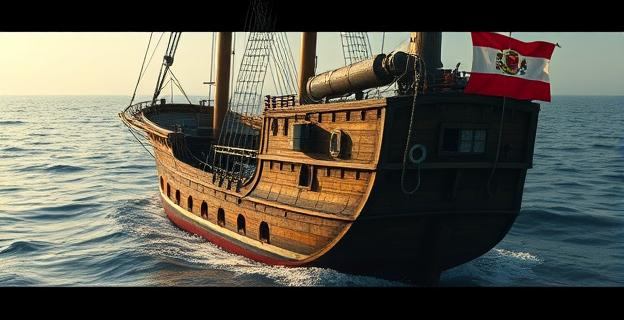 Un mercante siendo interceptado por un buque de la Armada Española en alta mar, con estructuras y compartimentos ocultos visibles en sus bodegas