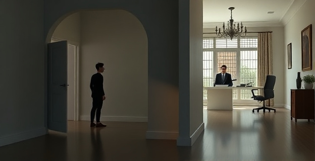 Una escena que muestra una casa vacía con una persona en su interior, simbolizando el 