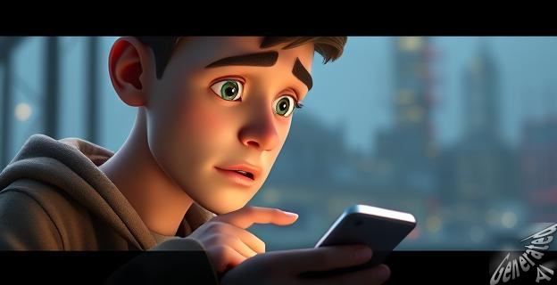 Imagen de una persona escribiendo en un teléfono móvil con una expresión de esperanza y ansiedad en su rostro, mientras en el fondo se ve una ciudad o un entorno urbano.