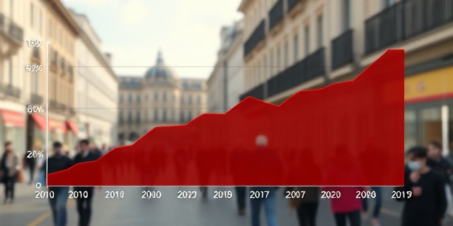 Un gráfico que muestra la evolución de la tasa de paro en España en comparación con la media europea, con un fondo de una ciudad española con personas caminando por la calle