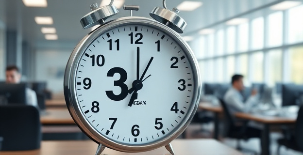 Una imagen de un reloj de oficina marcando 35 horas semanales, con un fondo de empleados públicos trabajando en sus escritorios.