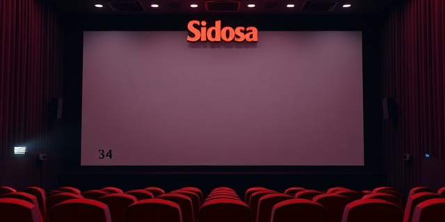 Una imagen de una pantalla de cine vacía con un cartel de 