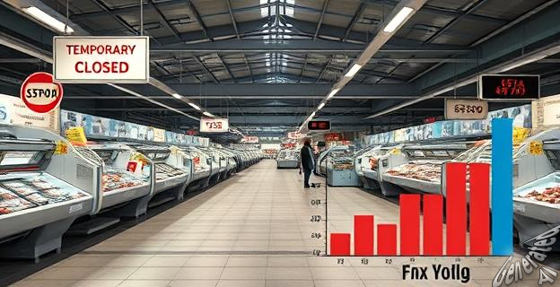 Una imagen de una pescadería vacía con letreros de 