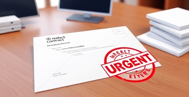 Imagen de un sobre con un contrato de compra de material sanitario y un sello de 