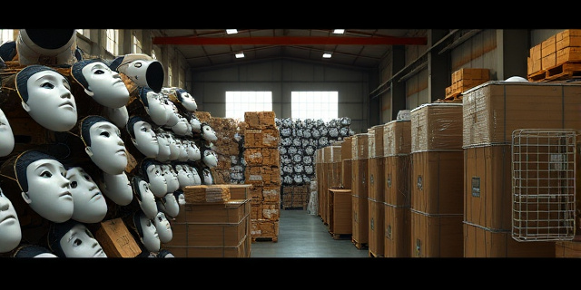 Un almacén lleno de mascarillas caducadas, con palés de madera y cajas precintadas, en un espacio industrial
