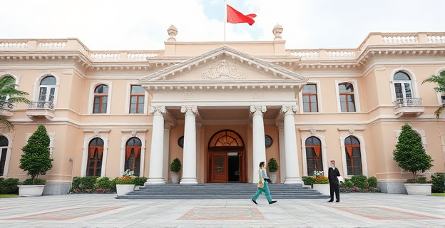 Edificio gubernamental con viviendas oficiales y personal de limpieza