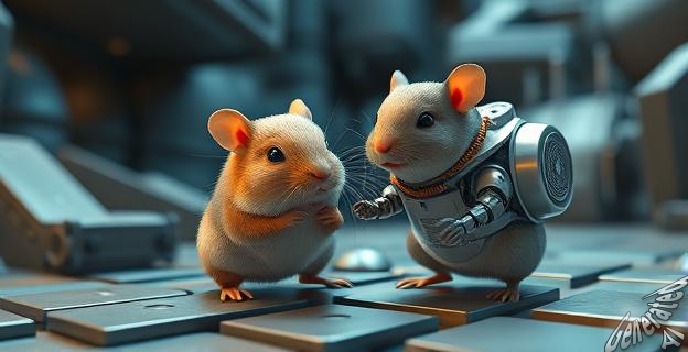 Un jugador y un jerbo en un laboratorio con un exotraje magnético, trabajando en equipo para resolver acertijos en un entorno de acción y aventura.