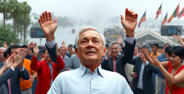 Una imagen de un político siendo recibido con vítores y abucheos en diferentes localidades, con un fondo de inundaciones y daños causados por un temporal.