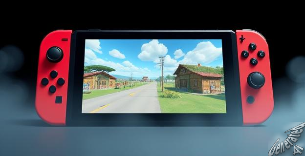 Una imagen de una Nintendo Switch2 con un monitor ultrapanorámico de 21:9, mostrando un juego con un campo de visión más grande.