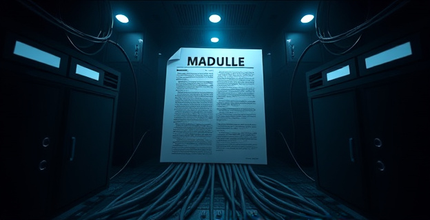 Una representación visual de un archivo digital masivo con información confidencial sobre la administración de Maduro, con cables y dispositivos de almacenamiento rodeados de sombras y luces tenues, simbolizando el poder y el secreto.