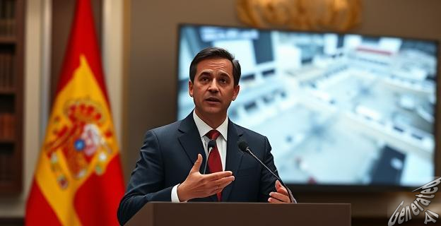 Imagen de Pedro Sánchez hablando en una conferencia de prensa en La Moncloa con una bandera de España detrás, mientras se ve una imagen borrosa de la Franja de Gaza en una pantalla.
