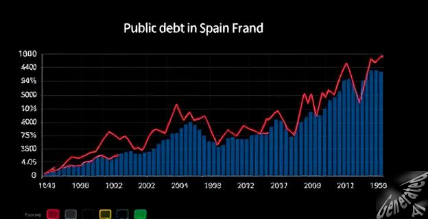 Una imagen de un gráfico financiero con los datos de deuda de España y Francia, con un titular que dice 