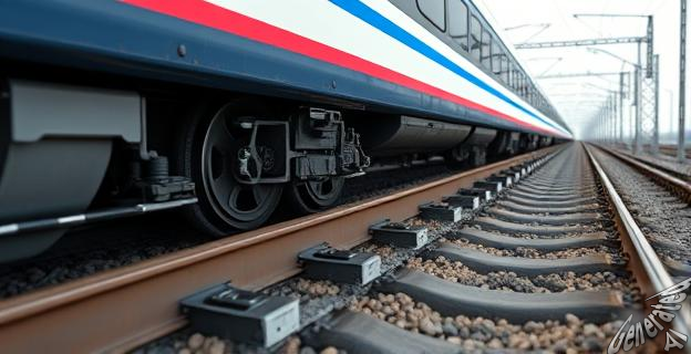 Un tren de alta velocidad con fisuras en sus bogies, en una vía férrea.