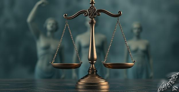 Imagen de una balanza de justicia con un fondo de una familia rota, representando la violencia vicaria y la búsqueda de justicia