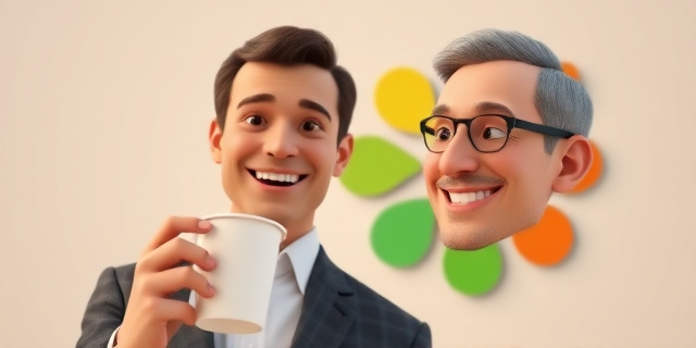Un político sonriendo mientras sostiene un vaso de plástico y un logo de una empresa de energías renovables al fondo