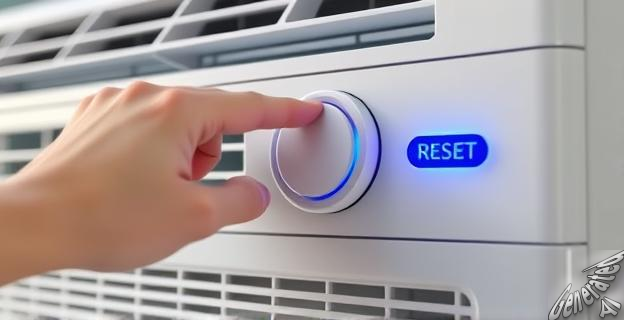 Una imagen de una persona pulsando el botón de reset en un aire acondicionado