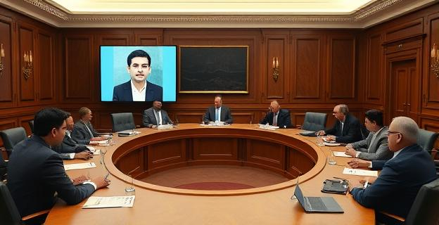 Una sala del Senado con una comisión de investigación reunida. Hay senadores y documentos oficiales sobre la mesa. En una pantalla o pizarra, se ve una fotografía de Pedro Sánchez junto a Víctor de Aldama.