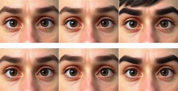 Una imagen detallada de diferentes tipos de ojeras alrededor de los ojos, mostrando variaciones de color y textura sin incluir personas ni nombres propios.