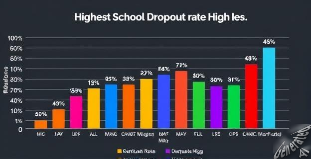 Un gráfico de barras mostrando los estados de México con mayor deserción escolar en preparatoria, con colores representando diferentes porcentajes de deserción.