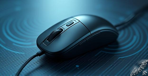 Un ratón de ordenador sobre una superficie rígida con vibraciones representando ondas de sonido