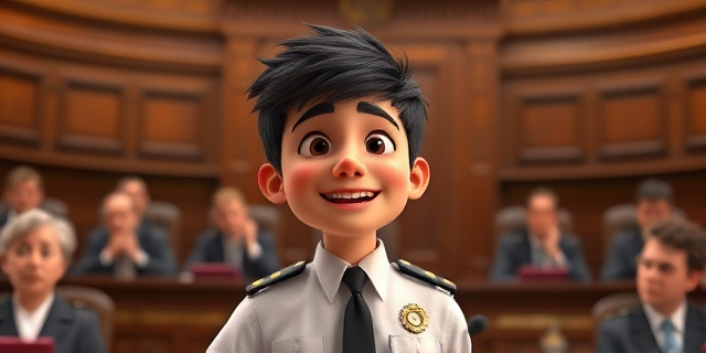 Un diputado joven y sonriente hablando en una asamblea llena de personas serias