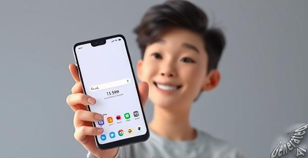 Una persona sosteniendo un móvil Xiaomi con una pantalla limpia y minimalista, sonriendo mientras elimina aplicaciones preinstaladas