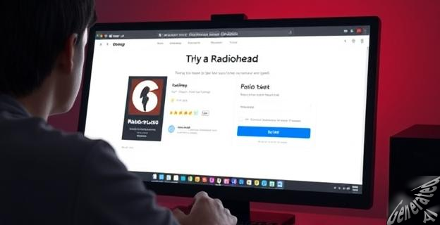 Imagen de una persona intentando comprar entradas para un concierto de Radiohead en una computadora con una pantalla de espera de una plataforma de venta de entradas.