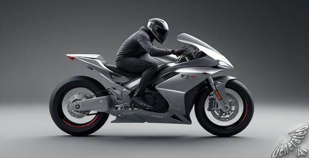 Una moto voladora negra y plateada con un diseño futurista, alcanza los 200 km/h, con un piloto sentado en una posición erguida.