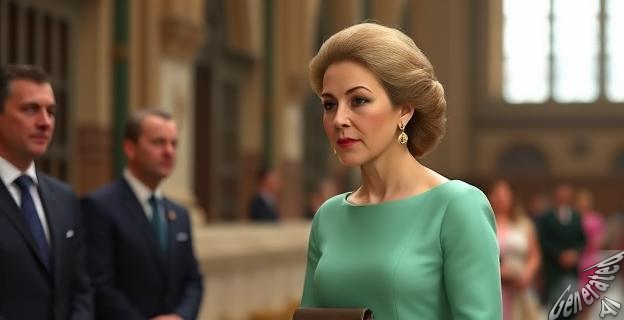 La princesa Elisabeth de Bélgica luciendo un vestido verde hierbabuena de la firma Natan, con pendientes dorados y un bolso tipo clutch, en la catedral de San Miguel y Santa Gúdula de Bruselas.