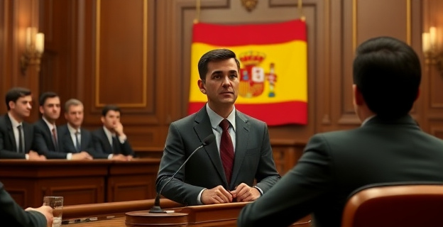 Una sala del Senado español con senadores tomando declaración a un testigo, con un ambiente serio y formal. Al fondo, una bandera de España. El testigo, un hombre de unos 50 años con traje, habla con determinación ante un micrófono.