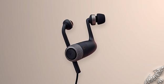 Imagen de unos auriculares intraurales de botón con cable y un puerto USB-C, con un control ovalado con tres botones y un micrófono de alto rendimiento.