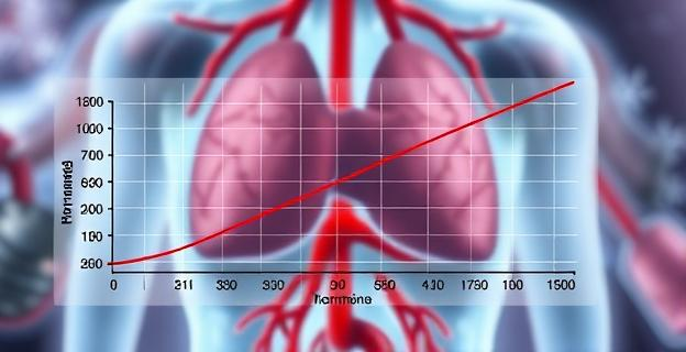 Imagen de un gráfico que muestra la relación entre las hormonas sexuales y la presión arterial, con un fondo que representa el equilibrio hormonal y los vasos sanguíneos