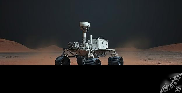 Una imagen oscura y desolada del róver Opportunity en Marte, con una franja negra en la parte inferior de la pantalla, rodeado de polvo y con una expresión de abandono.