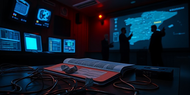 
  Una sala de control eléctrica en penumbra, con pantallas azules parpadeantes y cables enredados como raíces de un árbol podrido. En primer plano, un informe europeo de 472 páginas abierto en una mesa, con un sobre de 3,2 millones de euros (simulado con billetes arrugados) cayendo lentamente sobre él. Al fondo, siluetas de técnicos discutiendo mientras una grabadora antigua (símbolo de los audios desaparecidos) yace rota en el suelo. La luz de emergencia parpadea en rojo, proyectando sombras distorsionadas de manos que señalan hacia un mapa de España con zonas oscuras (el apagón) y otras iluminadas (Macedonia, con datos visibles). El ambiente huele a humo de cables quemados y a dinero quemado. Estilo: cyberpunk oscuro meets arte conceptual político.