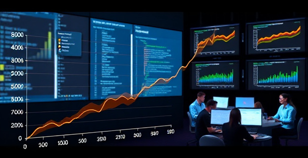 Una representación visual de un gráfico que muestra una caída drástica en la actividad de commits en GitHub para MySQL, contrastando con una imagen vibrante y activa de desarrolladores colaborando alrededor de MariaDB, con pantallas mostrando código y gráficos de rendimiento ascendente.
