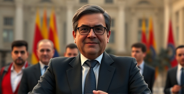 Una parodia de una nota de prensa política con un tono irónico y sarcástico, mostrando a José Luis Torrente como un líder político destacado en una encuesta ficticia, con un fondo que recuerda a la política española actual y elementos que satirizan el lenguaje inclusivo y la polarización.