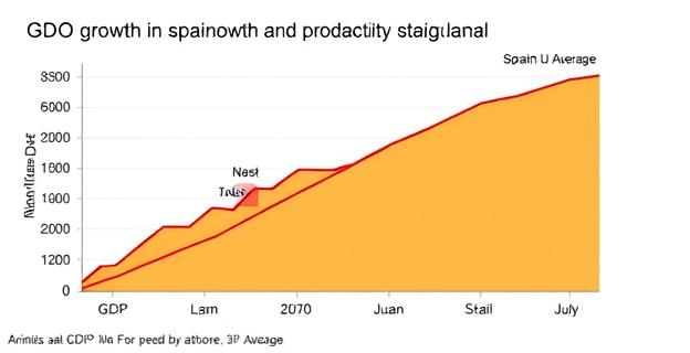 Gráfico que muestra la divergencia entre el crecimiento del PIB y el estancamiento de la productividad en España en comparación con la media de la UE