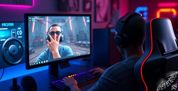 Una imagen de un jugador utilizando una computadora con una tarjeta gráfica RX7000, mostrando una pantalla con gráficos mejorados gracias a FSR4 en un juego como Cyberpunk2077.